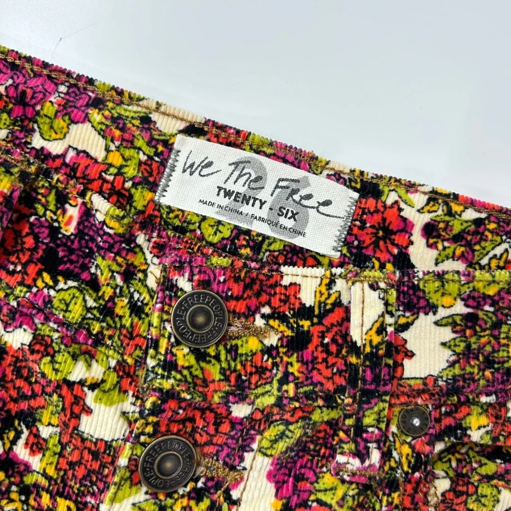 Free‎ People Floral Corduroy Skinny Pants Women's 26 Button Front Boho